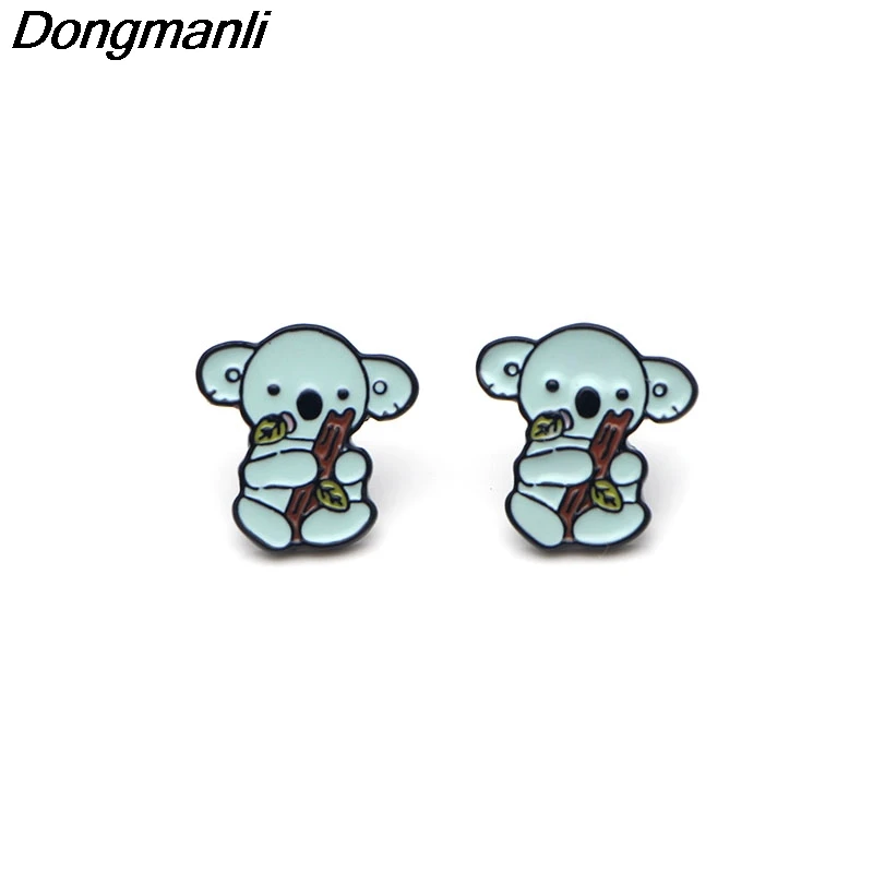 P2526 Dongmanli милые Eat листья коала серьги гвоздики для женщин дети эмаль пирсинг