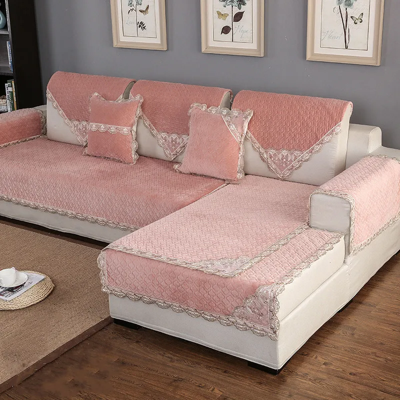 Winter Thicken Plush Sofa Cover Cushion Simple Modern Living Room Pure Color Couch Cover Sofa Towel Home Decoration