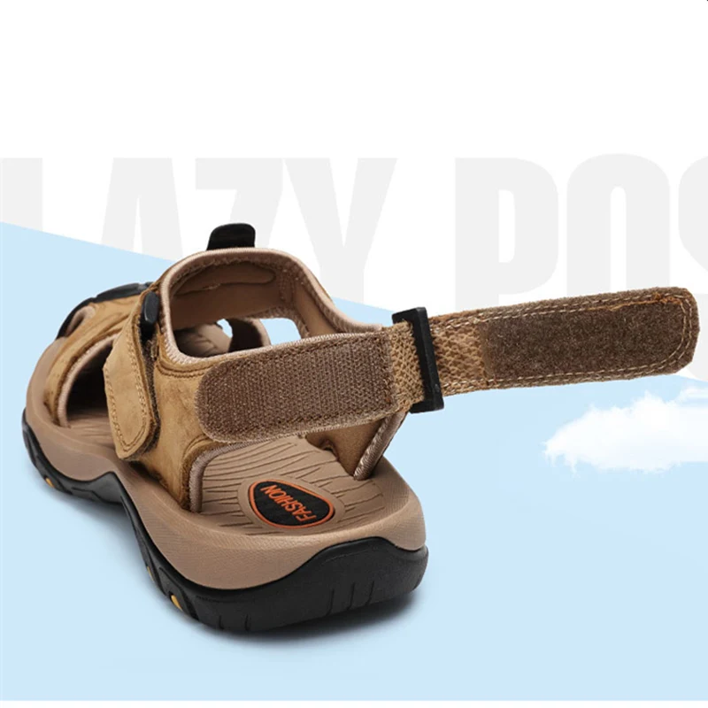Big Size 11 12 Mens Real Leather Close Toe Casual Sandal Hollow out Summer Hook Loop Beach Shoes Eur 45 | Обувь