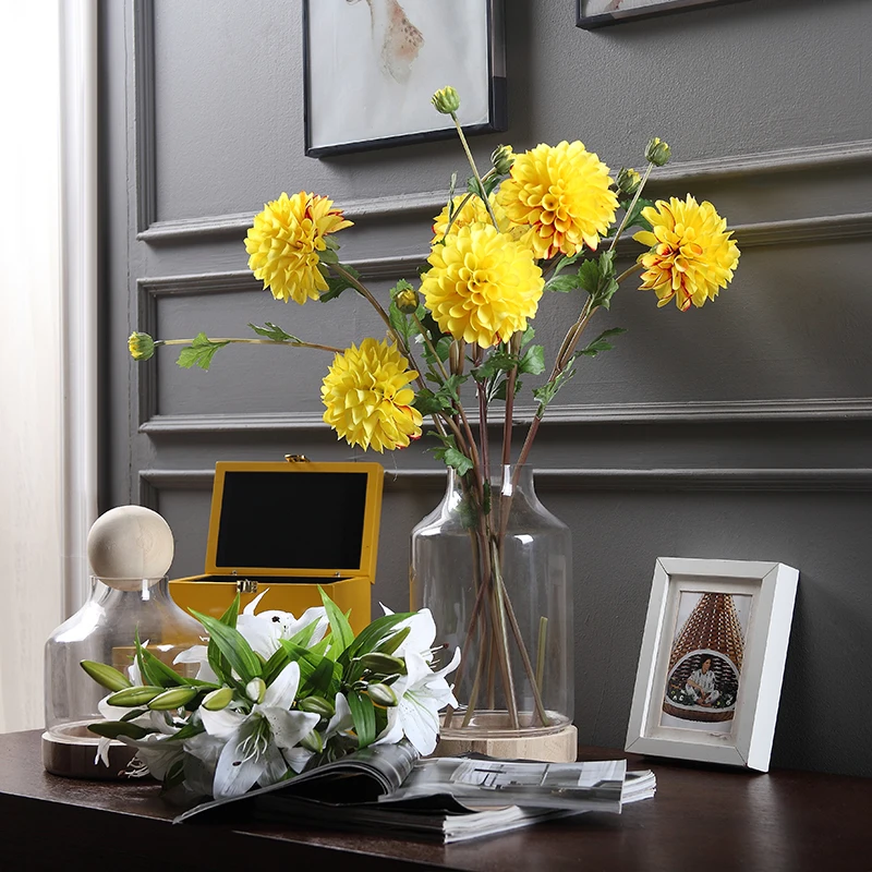 

2 heads Dahlia Big Daisy Yellow Chrysanthemum Offering Home Banquet Decorative Artificial Flower Party Clear Stock Sale - INDIGO