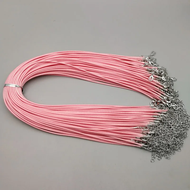 

Wholesale 2mm pink red color Wax Leather Cord fashion Necklace 45cm Lobster Clasp Rope Chain Jewelry Accessories 100pcs/lot