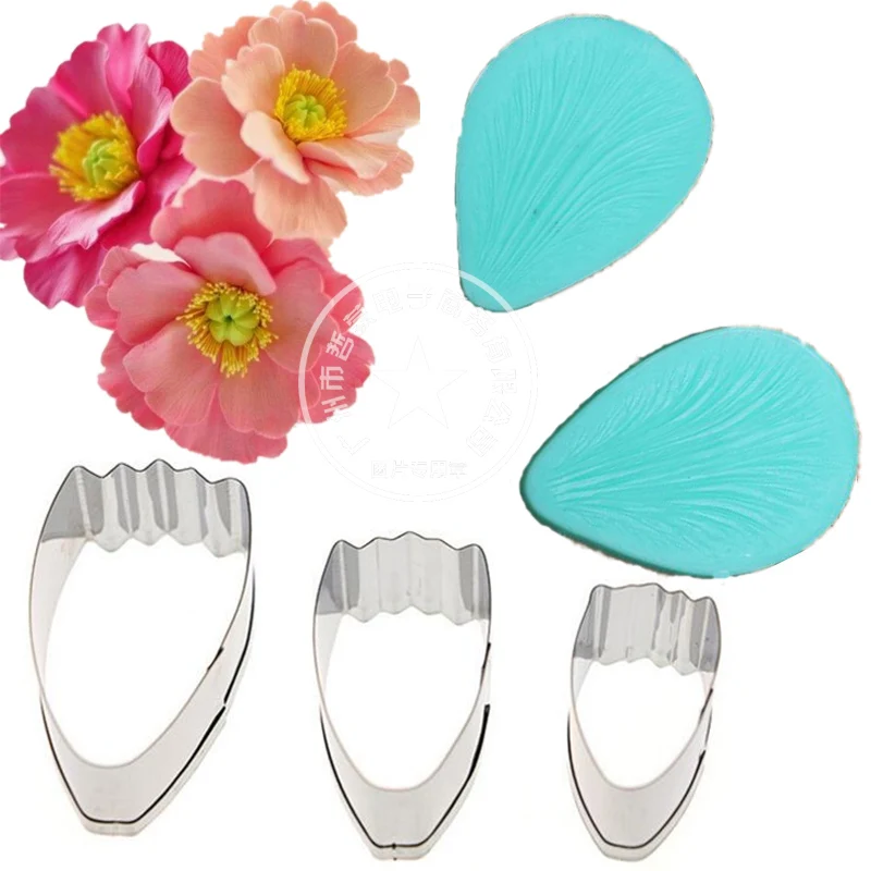 Силиконовые тиснения Poppy Flower Petal Veiner из нержавеющей стали резак набор помадки