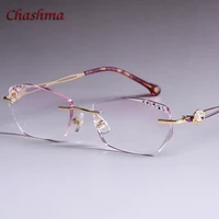colored lenses fashion glasses frame women optical glasses rimless alloy spectacles female stones eyeglasses