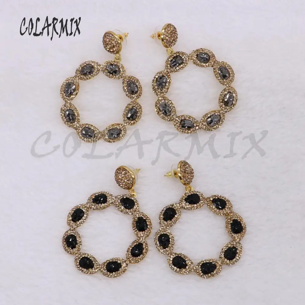 Fashion big jewelry flower earrings pave rhinestone Mix color crystal earrings gift for lady natural stone earrings
