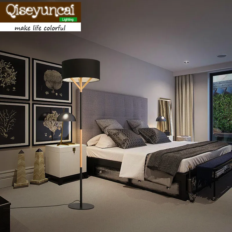 

Qiseyuncai Nordic modern wooden Floor lights minimalist fashion vertical bedroom study living room cloth Floor Lamps