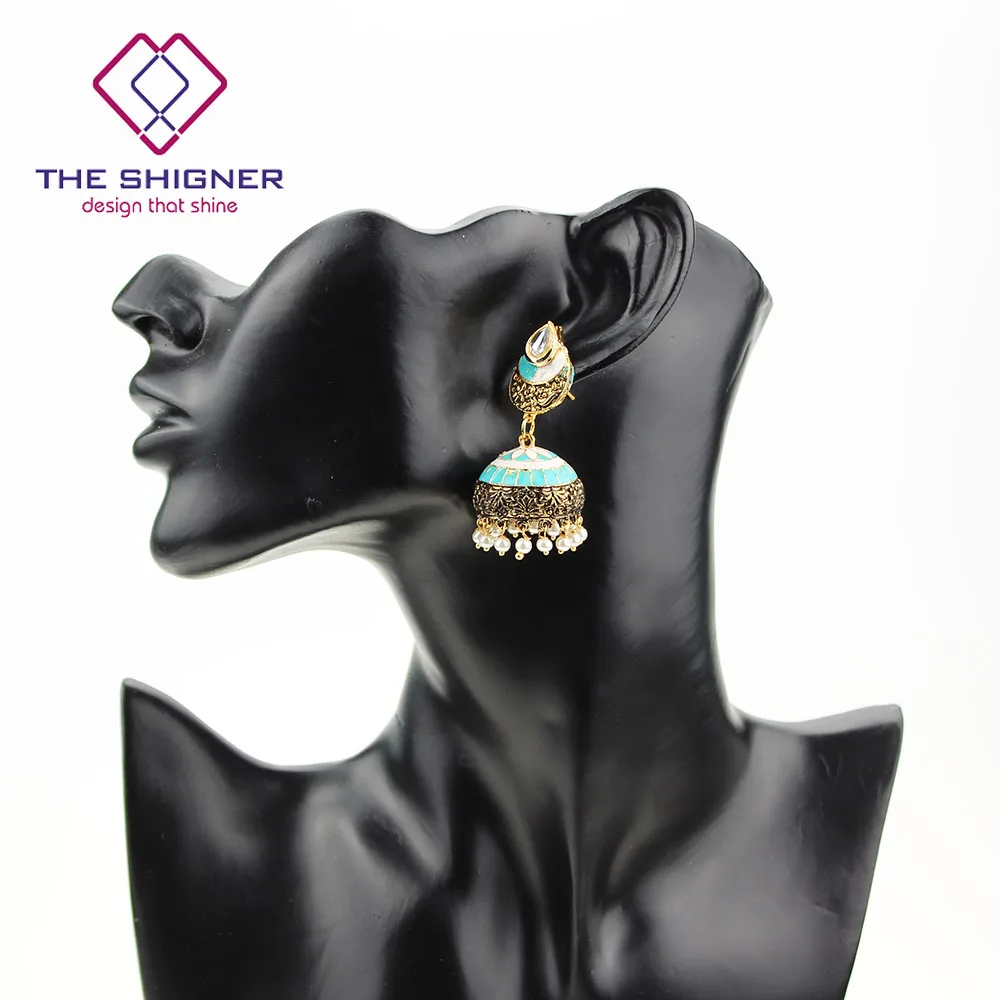 THE SHIGNER традиционные этнические индийские украшения Meenakari эмаль Jhumka Jhumki глаз тени серьги вечерние повседневные изделия для женщин