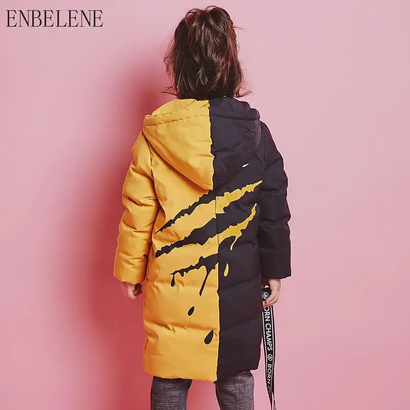 Новая зимняя куртка пуховик для больших детей длинное пальто с капюшоном