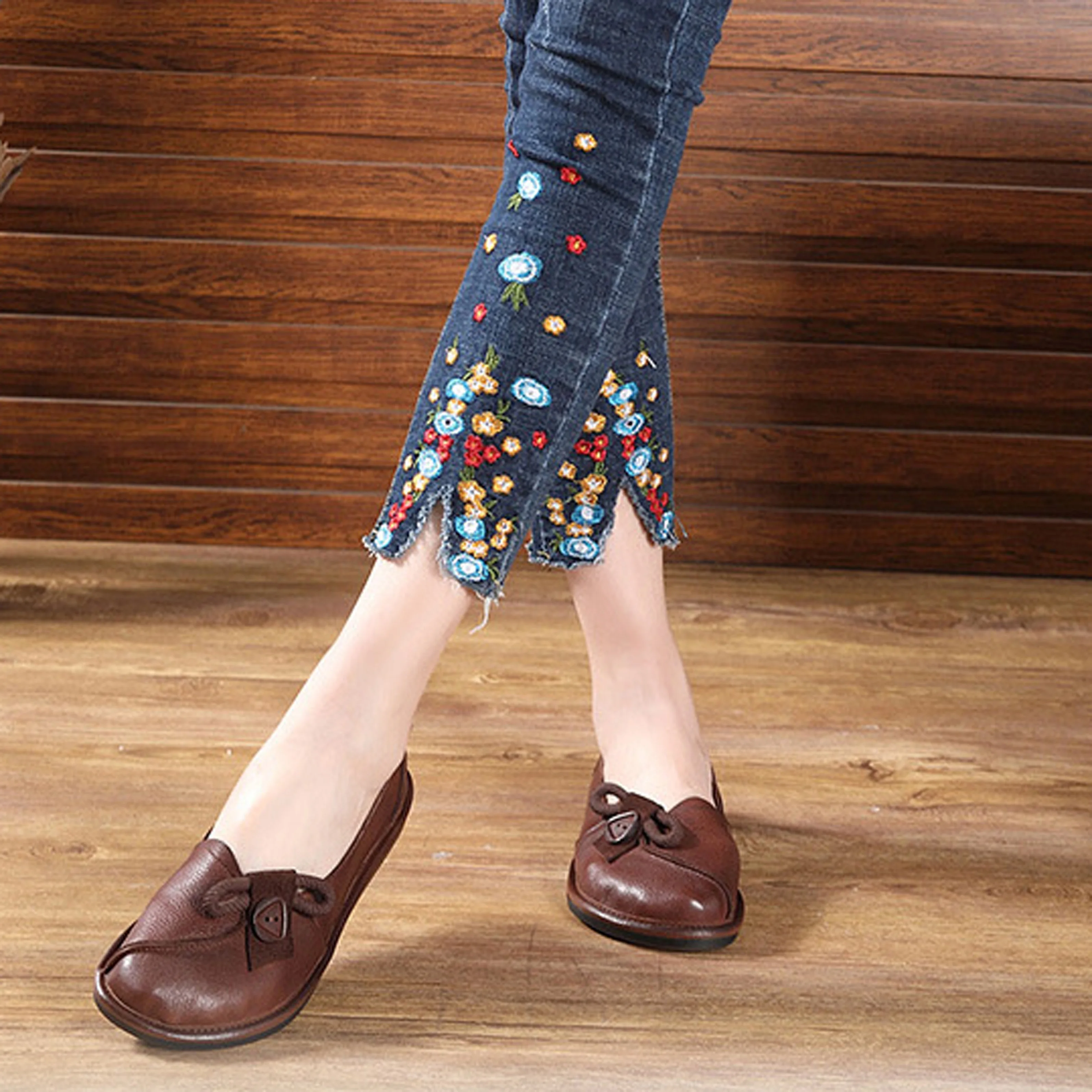 Туфли женские из натуральной коровьей кожи повседневная обувь на плоской