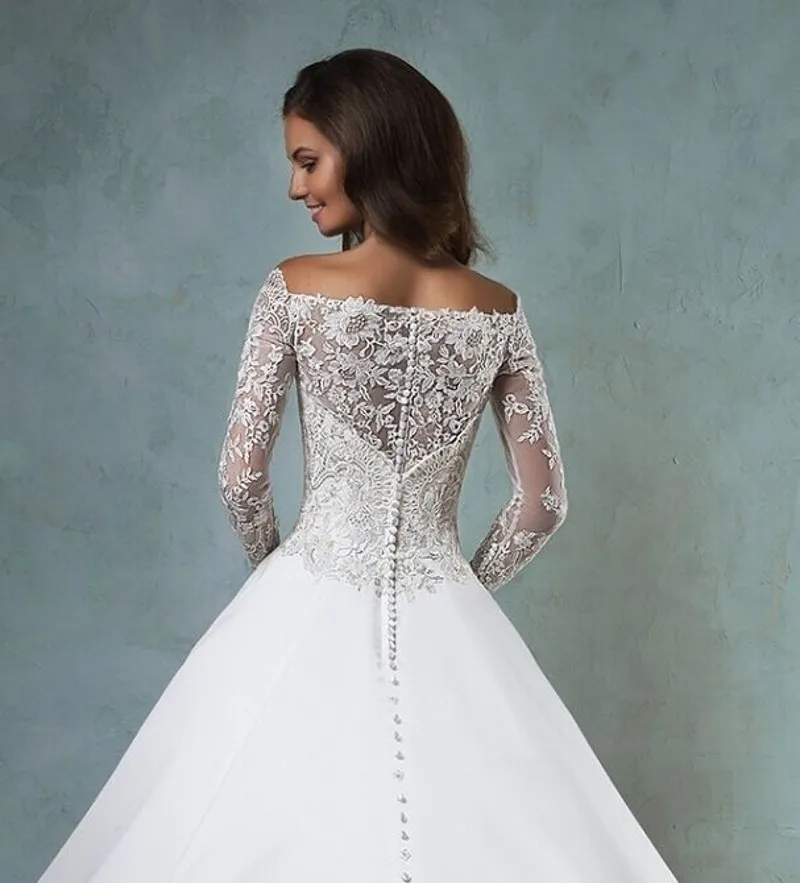 

2016 Popular Appliqued Lace Wedding Dress Fashionable Three Quarter Sleeves Wedding Vestido Off The Shoulder A-Line Marriee Gown