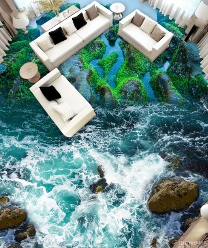 

[Самоклеящийся] 3D горный растение океан 7 Нескользящая водонепроницаемая фото самоклеющаяся напольная Настенная Наклейка Обои Настенная п...