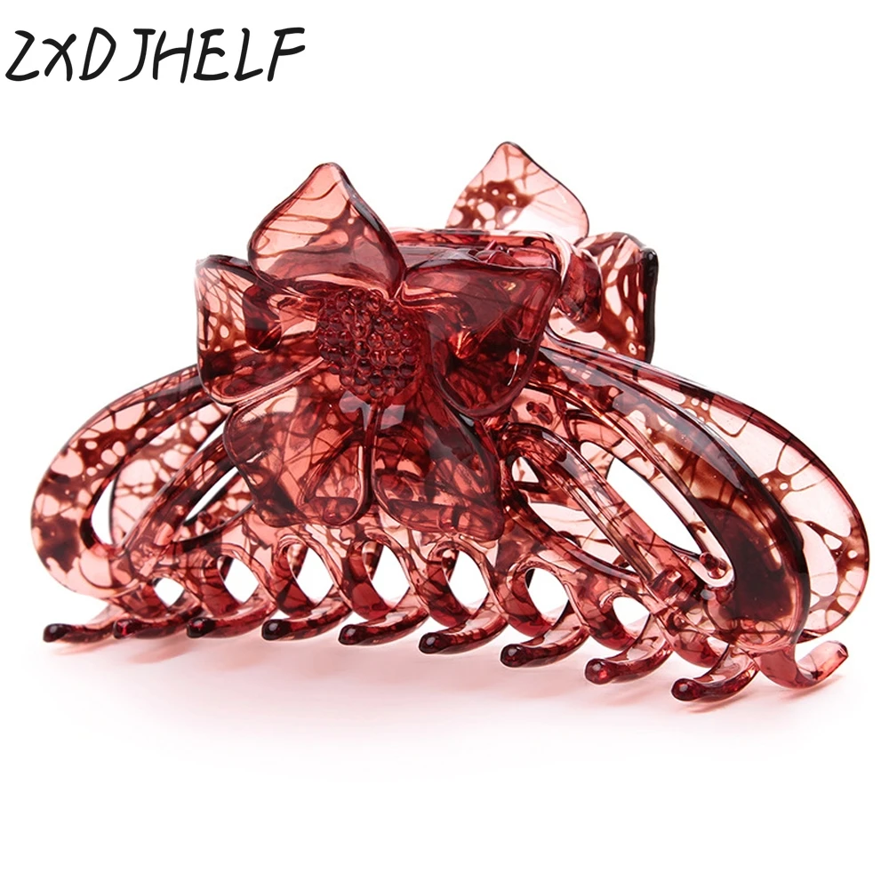 ZXDJHELF Simple Korean Acrylic Flower Hairpin Plastic Solid Color Women Crab Hair Claws Headwear Oranment Accessories F059 |