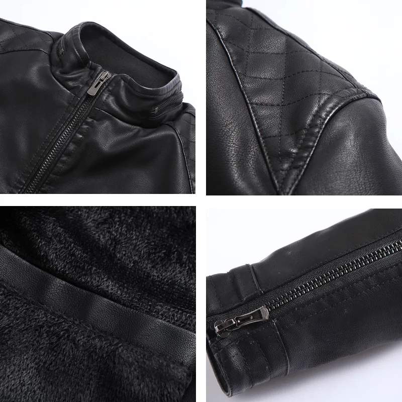 Куртка мужская из искусственной кожи приталенная с воротником-стойкой на