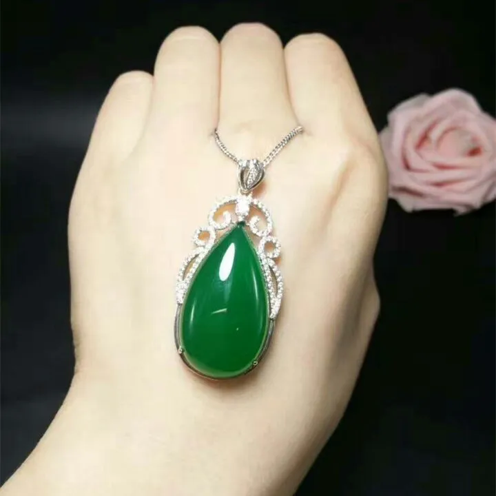 2019 новый набор серебра S925 натуральный зеленый медулла листья бобов подвеска