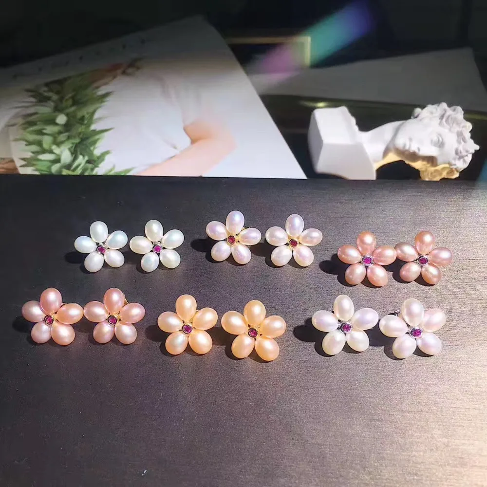 Женские серьги гвоздики из серебра 925 пробы с натуральным пресноводным