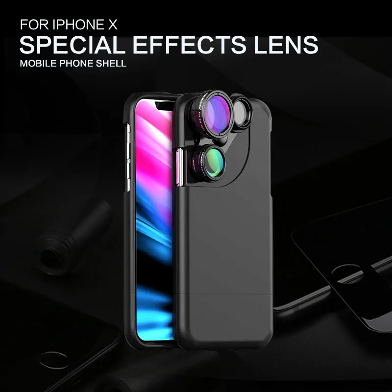 For Iphone X Lens New Four-in-One Photo Wide-angle Fish Eye Micro-distance Increasing Rotary Disc Camera Cell Shell | Мобильные