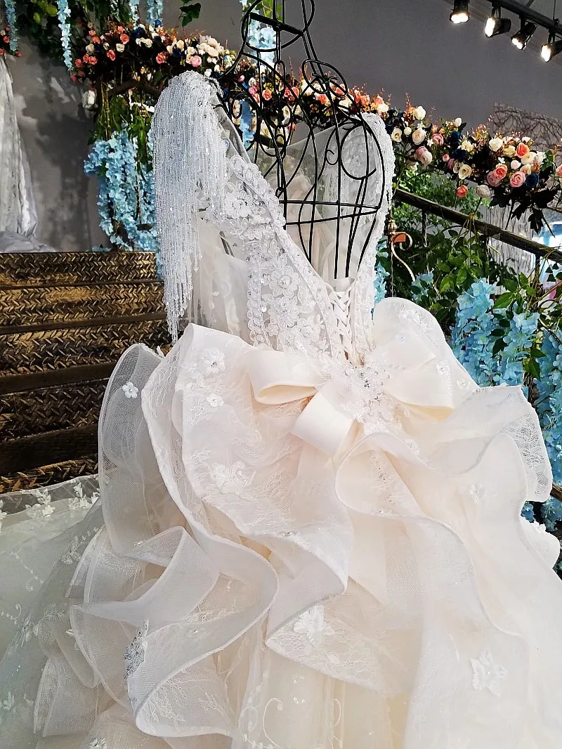 Free Shipping Formal Wedding Dresses 2019 Voile Lace Up A-Line O-Neck Appliques Boat Neck Beading | Свадьбы и торжества
