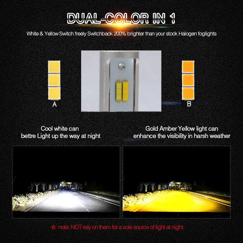 9005 9006 HB3 HB4 LED Фары для тумана Двухцветные лампы для тумана Все в одном наборе преобразования светодиодные туманы 3000K Теплый желтый 6000K Белый 76W вкл.