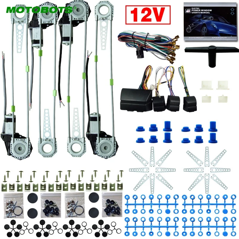 

MOTOBOTS 1Set DC12V Car/Auto Universal 4 Doors Electronice Power Window kits With 8pcs/Set Swithces and Harness #FD-2845