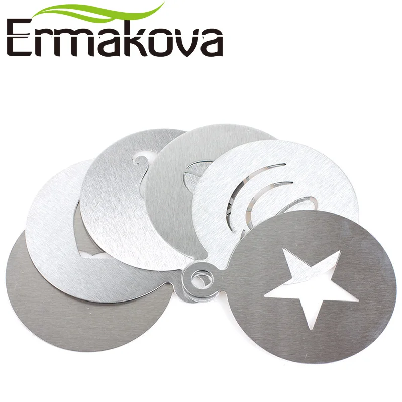 ERMAKOVA 6 шт./партия Нержавеющая сталь Кофе трафарет чайник латте художественная