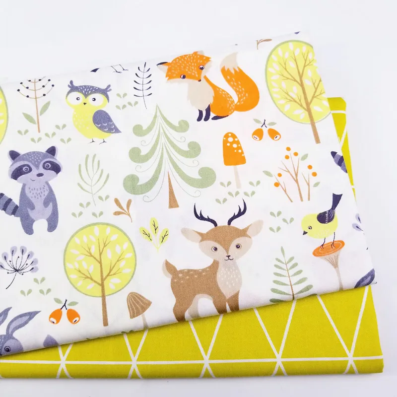 

DIY Sewing Quilting Cotton Patchwork Cloth Printed Deer Kids Twill Cotton Fabric Fat Quarter Fabrics for Baby Child