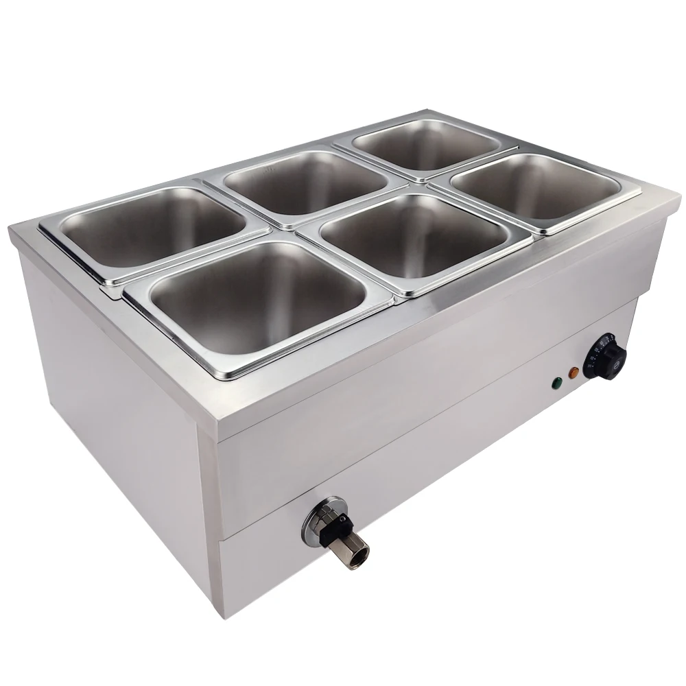 Коммерческий Bain Marie буфет Электрический подогреватель пищи 6 танков глубокая суповая плита из нержавеющей стали суповый бассейн для ресторана отеля кухни