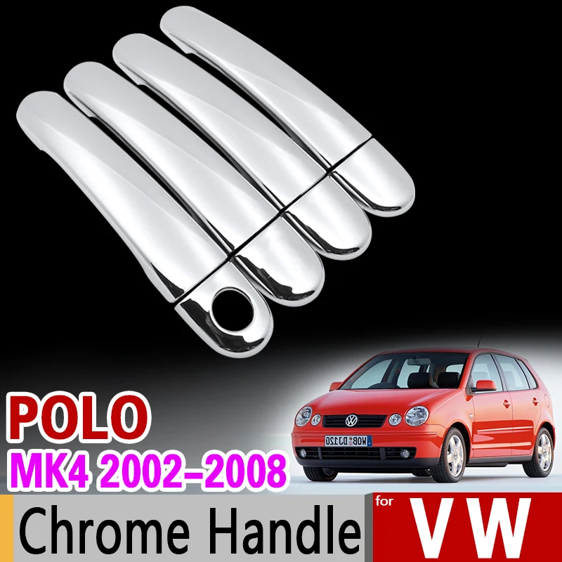 Хромированная Обложка ручки для VW POLO MK4 2002 2008 9n 9n3 комплект отделки Volkswagen 2005 2006 2007