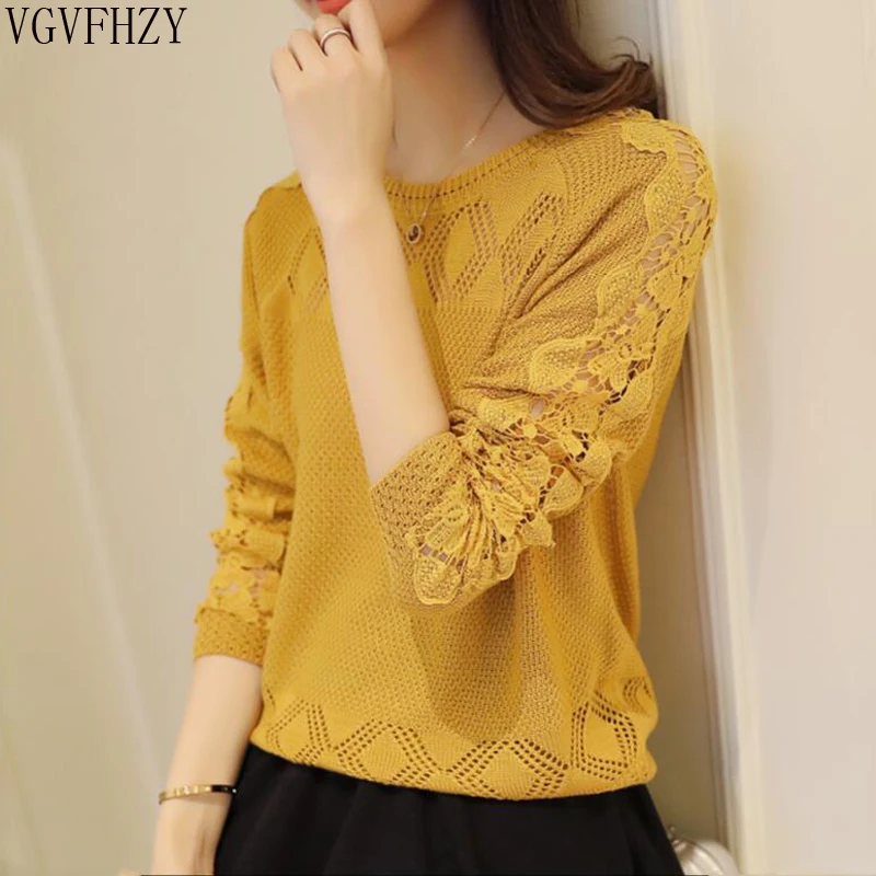 Women long-sleeve thin sweater openwork 2018 spring and summer female knitted tops teenager girl fashion Korean style pullover | Женская