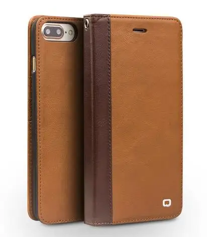QIALINO Тонкий флип-чехол из натуральной кожи для iPhone 8, роскошный модный чехол для телефона ручной работы, для iPhone 8 Plus для 4,7/5,5 дюймов - Цвет: Light brown