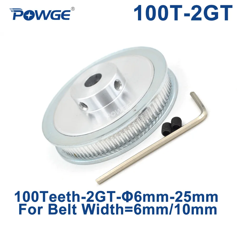 POWGE 100 зубьев 2GT шкив ГРМ диаметр 6/6. 35/8/10/12/14/15/16/19/20 мм/22 мм/25 мм для GT2 синхронного ремня ширина 6/10 мм 100 Зубы 100 T