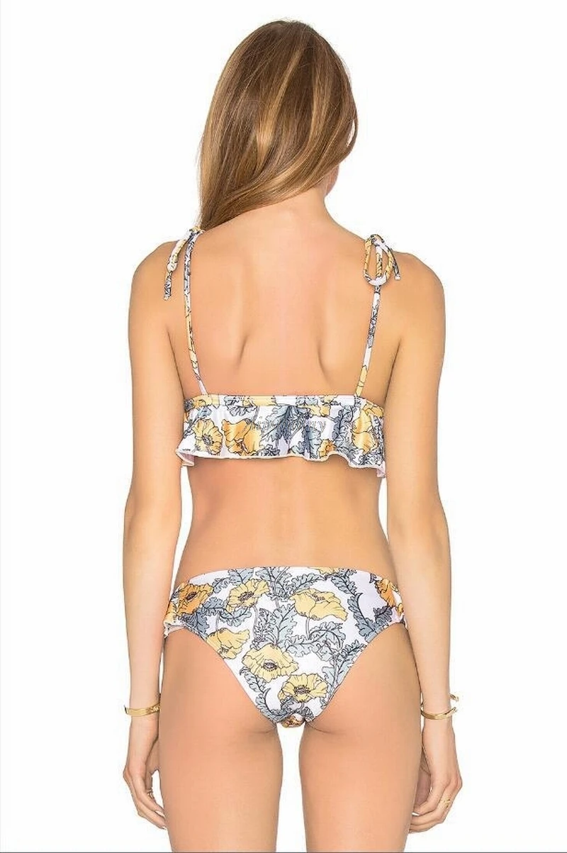 Рябить желтым цветочным купальник женщина 2018 печатных бикини пикантные женские