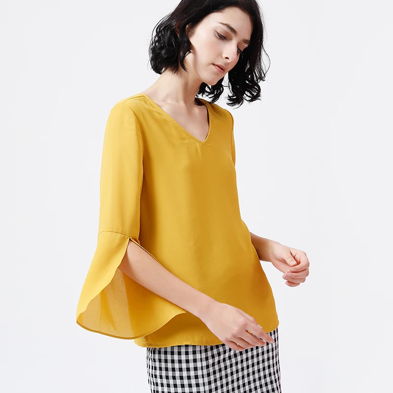 Toyouth Women Tops And Blouses Lace Up Chiffon Shirts Female Three Quarter Split Sleeve V neck White Blouse Elegant Clothing |
