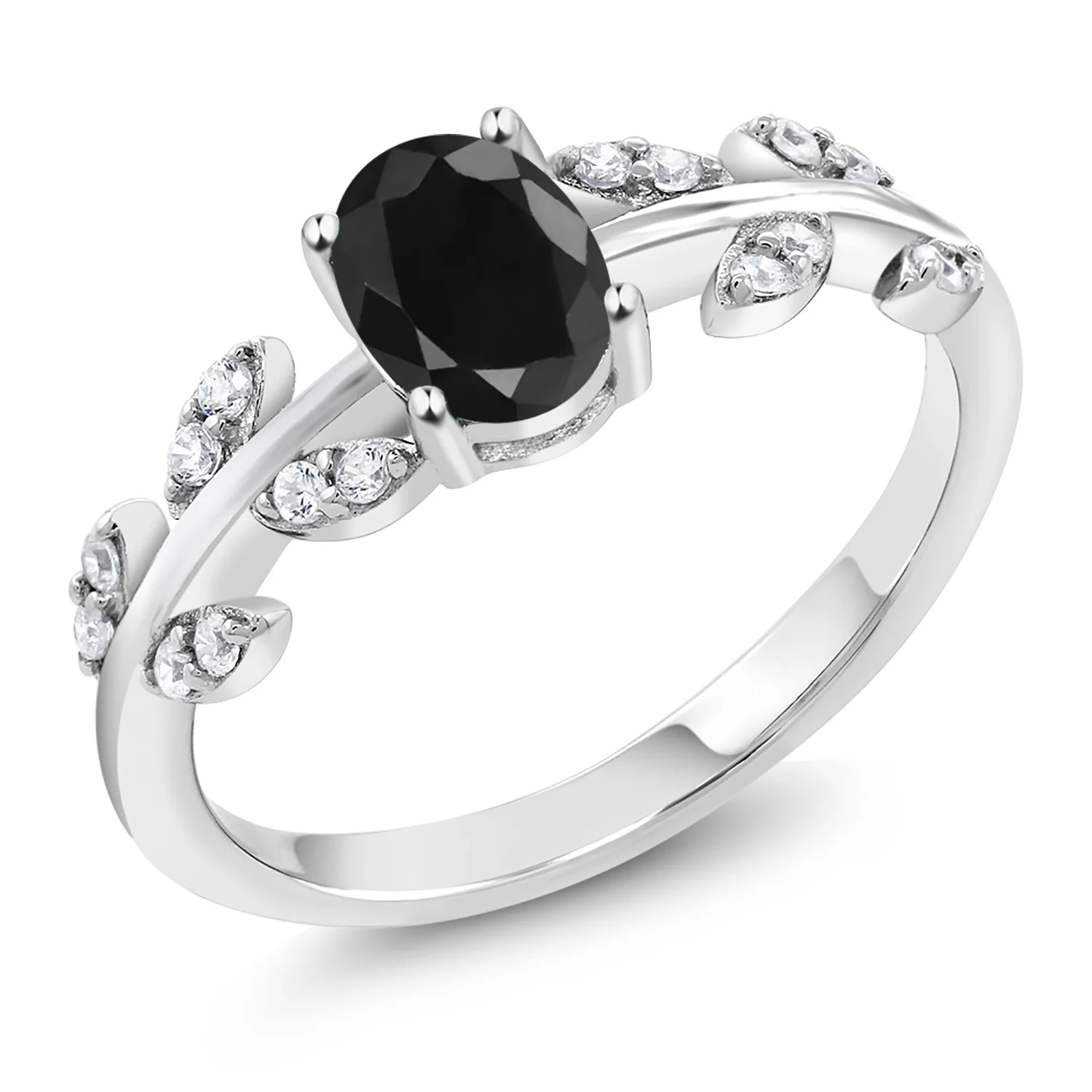 1,28 Ct ОВАЛЬНЫЙ черный сапфир 925 пробы серебро оливковая лоза кольцо( 5,6, 7,8, 9
