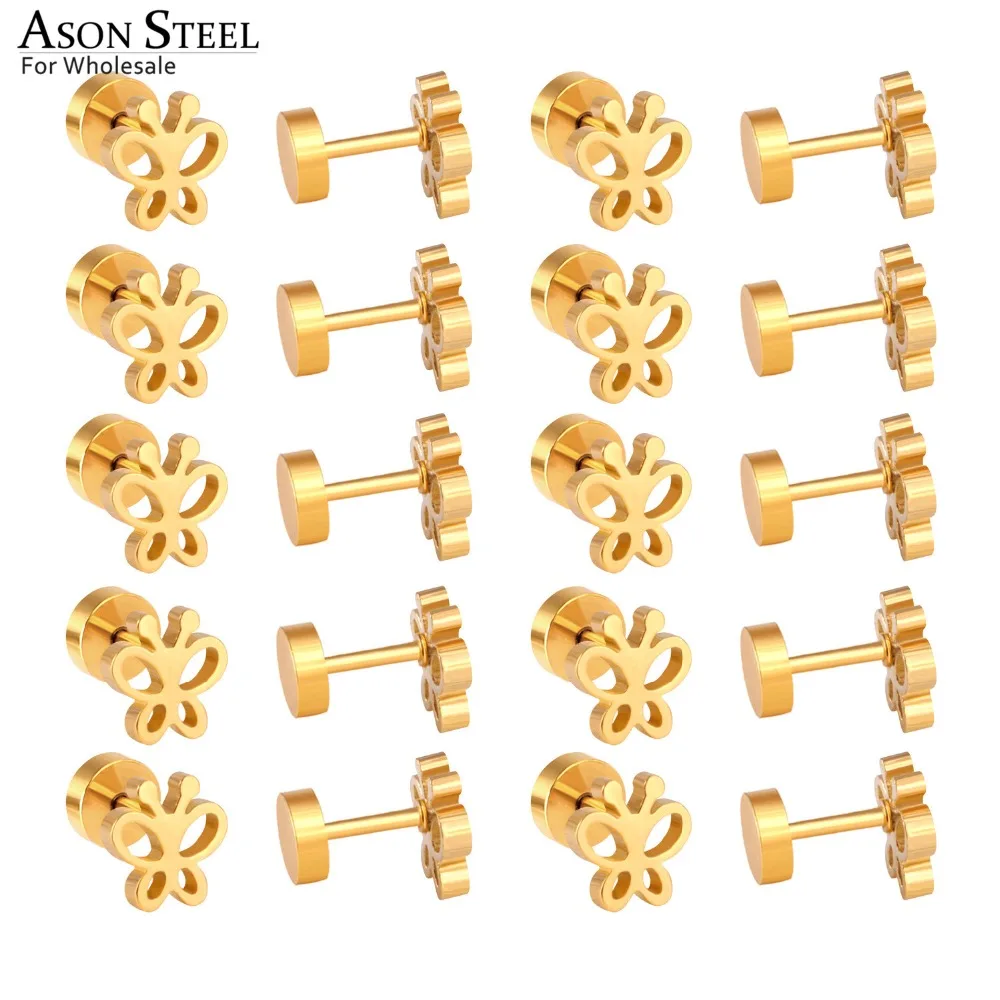 

ASONSTEEL 12 пар/лот золотые серьги-гвоздики с бабочкой золотые серьги из нержавеющей стали оптом модные вечерние ювелирные изделия