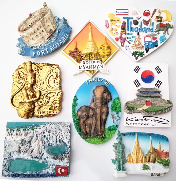 

(5 pieces a lot)World Travel Memorial Thai Elephant Golden Buddha Burma South Korea France Turkey Burma Refrigerator