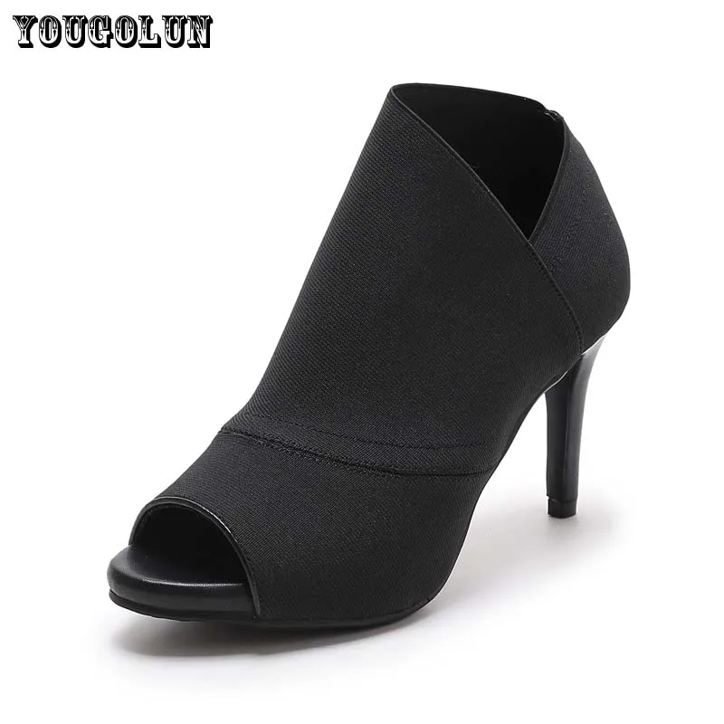 Женские Летние Ботильоны Высокие Каблуки (8 см) peep Toe Туфли Мода Женская Обувь