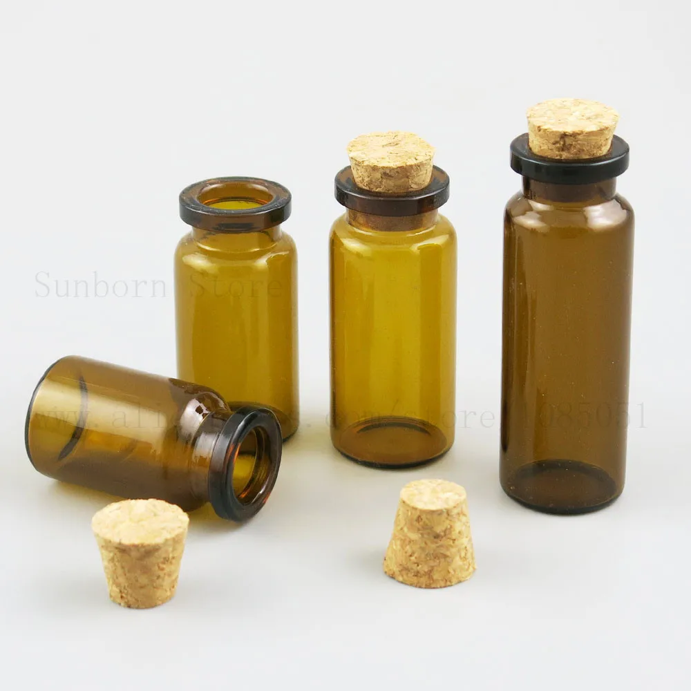 5pcs Small Empty 5ml 10ml 15ml 20ml 35ml 50ml Amber Glass Wishing Bottle Vials Cork Jar For Wedding DIY Decoration Gift Storage | Красота и