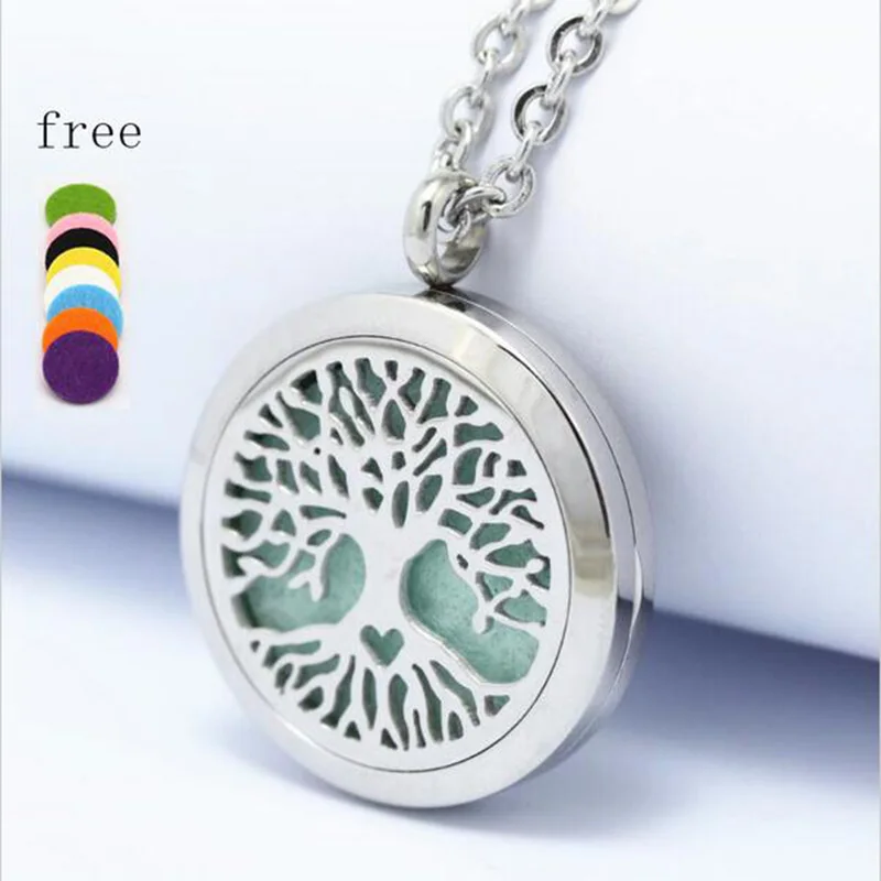 

316L stainless steel magnetic Tree of life lockets 30mm aromatherapy necklace essential oil diffuser locket necklace