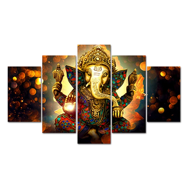 5 панелей Холст Картина Настенная живопись КАРТИНЫ ганеша Властелин с ганешей