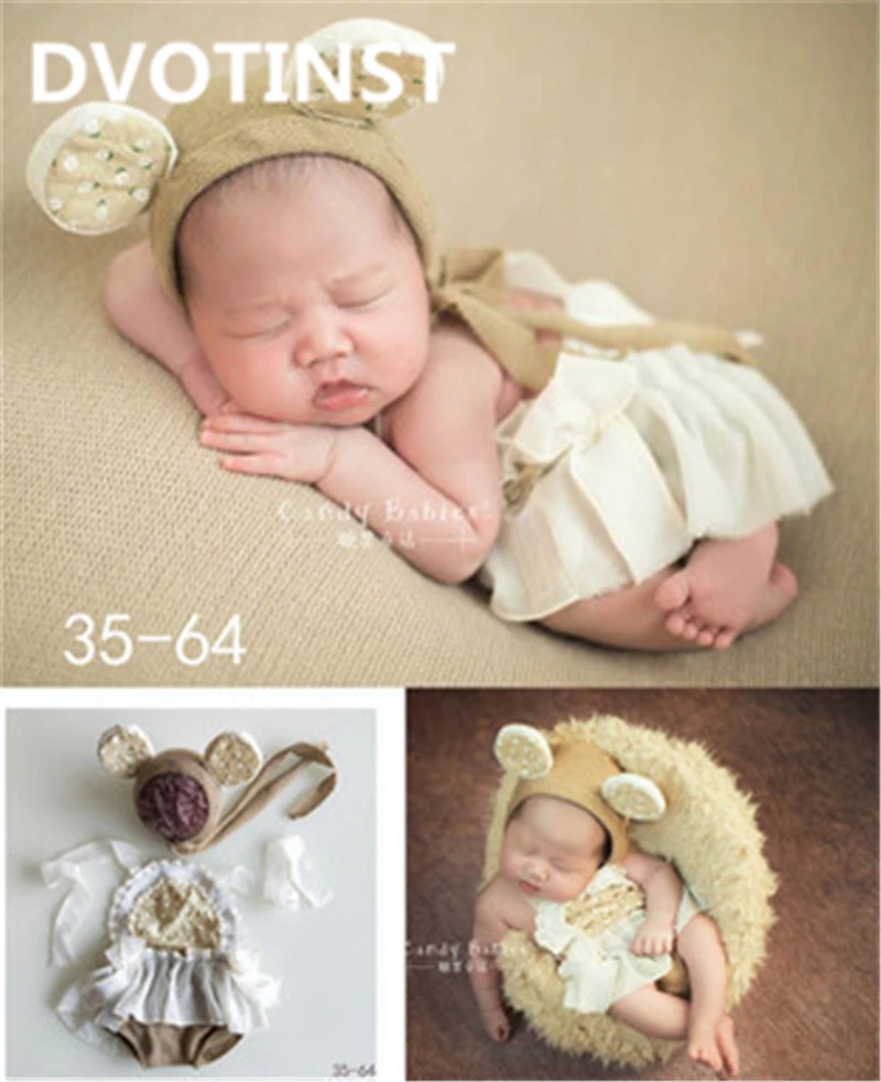 Dvotinst Newborn Baby Photography Clothes Props Fotografia Headwear+Bodysuit 2pcs Set Cosplay Costume Studio Shooting Photo Prop | Детская