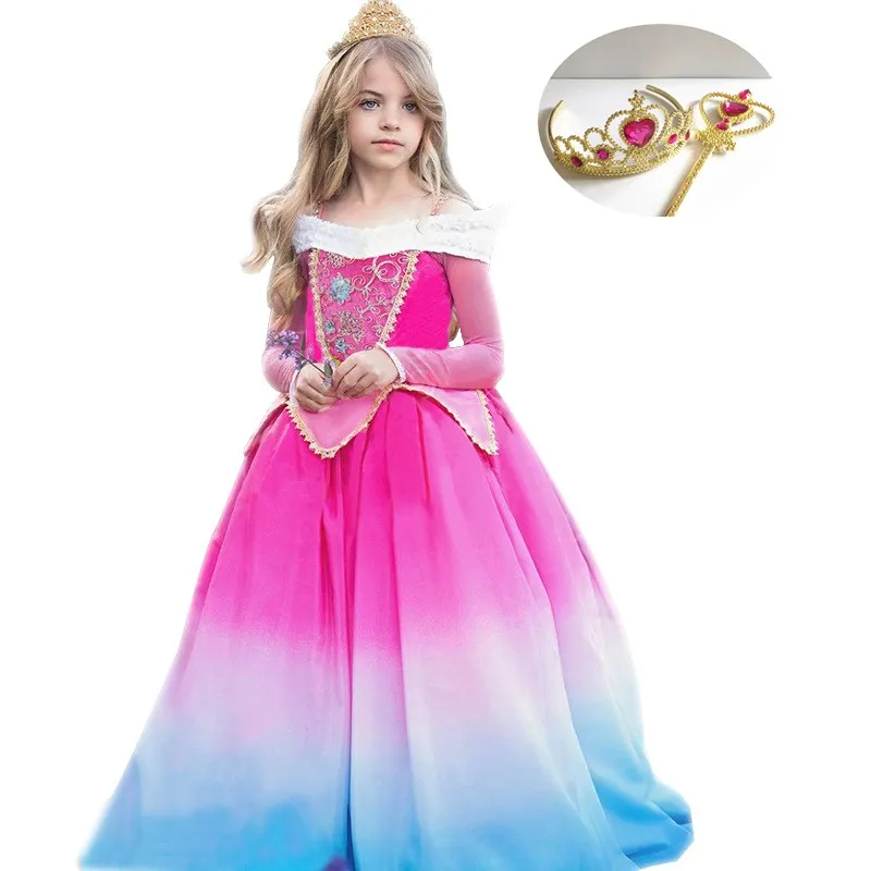 dress crown Платье Спящей красавицы Авроры для девочек, платье для костюмированной вечеринки, детская праздничная одежда на Хэллоуин, детский Рождественский Костюм - Цвет: dress crown