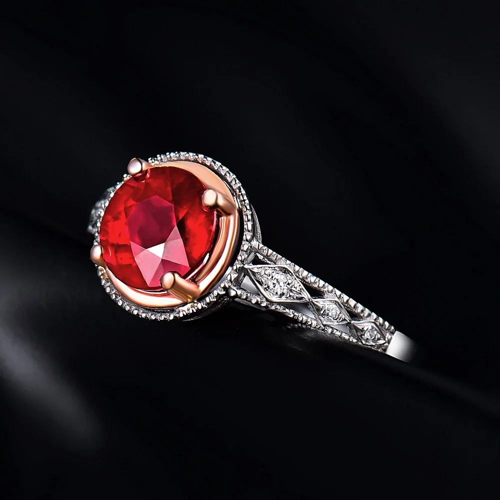 Новинка 2.1ct рубиновое кольцо 14K белое и розовое золото натуральный бриллиант