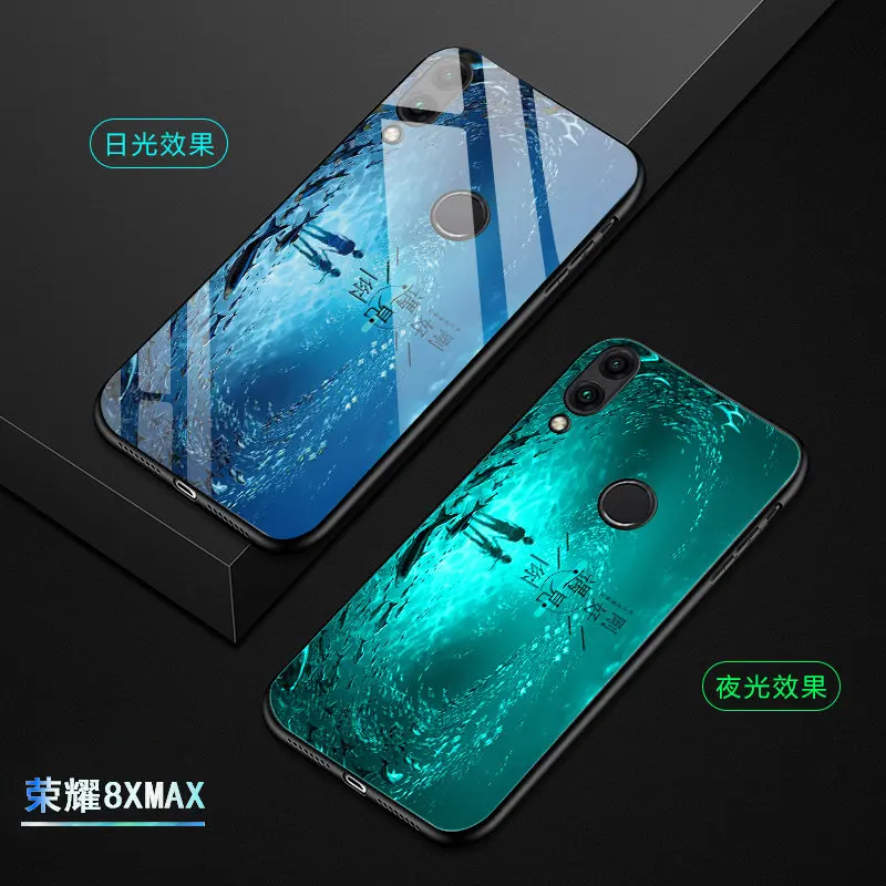 Светящийся чехол для huawei Honor 8X Max, чехол из закаленного стекла, задняя крышка для huawei Enjoy Max, чехол, силиконовый чехол для телефона