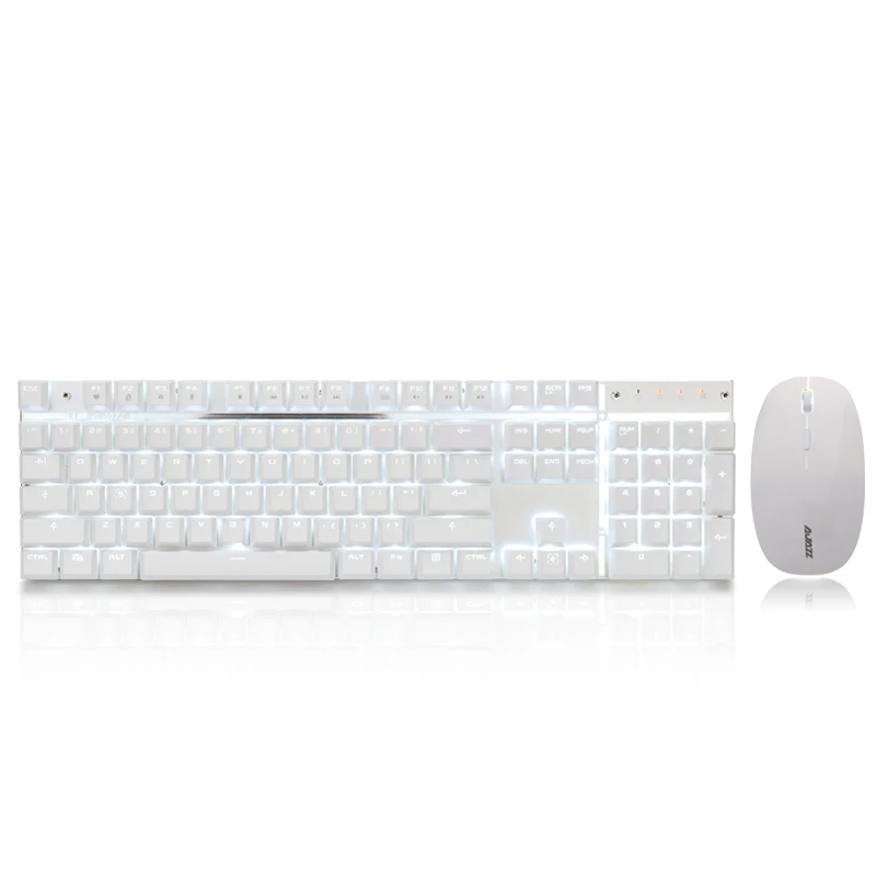 White Ajazz A3008 2,4G, беспроводная механическая клавиатура, мышь, комбо, игровая клавиатура, мышь, набор, белая подсветка, синие переключатели, 1600 dpi Мышь - Цвет: White