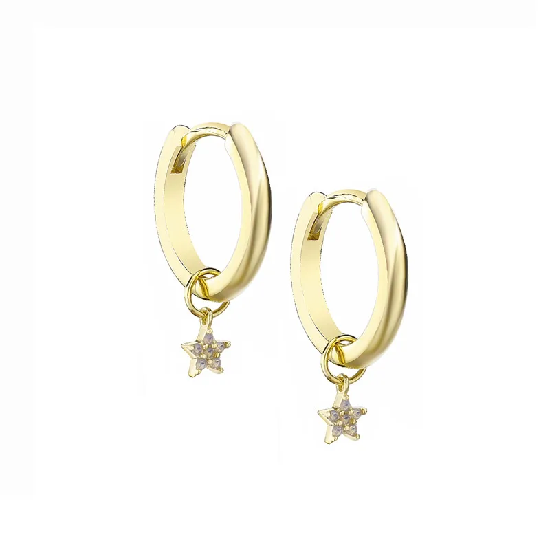 Gold Star Earring Moonmory Аутентичные 925 серебро розовое золото петля круглые серьги-обруч луна кулон Huggies Звезда Крест DIY женщин Jewlry - Окраска металла: Gold Star Earring