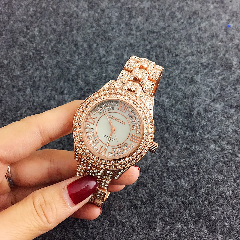 Reloj mujer CONTENA блестящие полностью бриллиантовые часы Роскошные Стразы-браслет женские часы модные женские часы saat