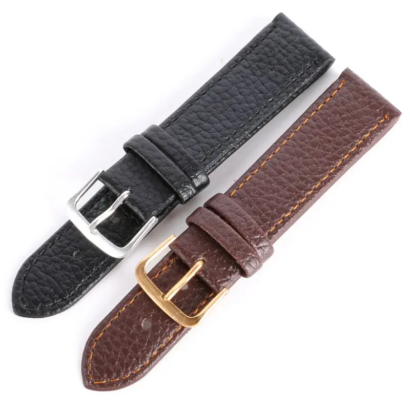 

12-22mm Black Brown Watchband Soft Litchi Stripe PU Leather Watches Strap Pin Buckle Cinturino Per Gli Uomini