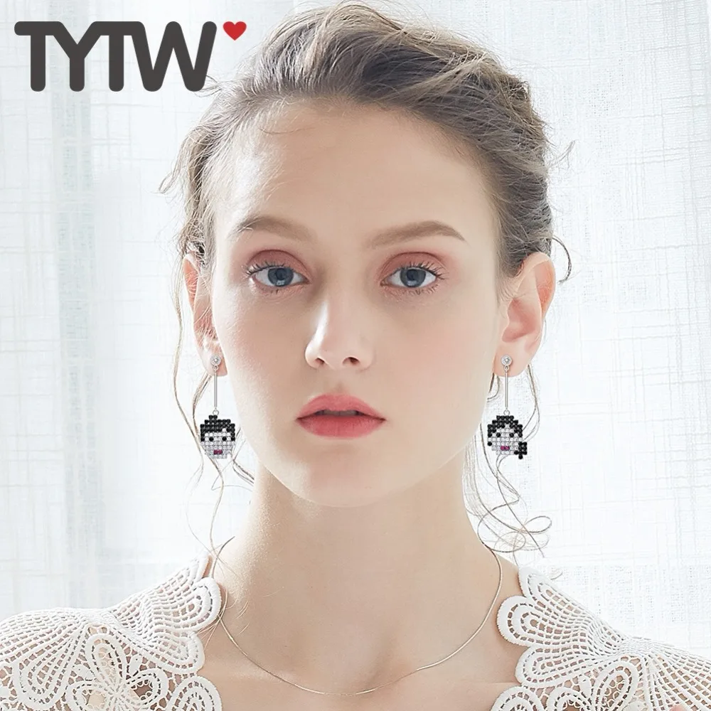 Женские серьги-гвоздики TYTW с цифрой ангела длинными смайликами белые черные