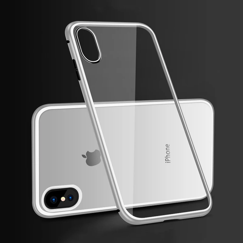 Магнитное закаленное стекло чехол для IPhone X 8 Plus 7 Plus прозрачная задняя крышка+ Встроенный магнит чехол для IPhone 6 7 8 металлический Ультра чехол s