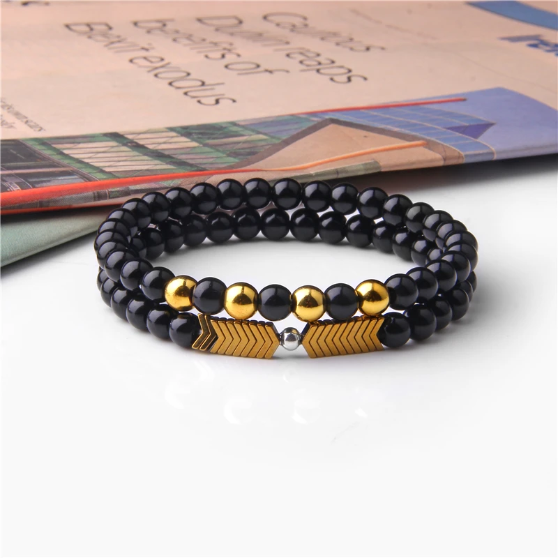 2 шт. полированный натуральный черный оникс браслеты из агата женский мужской