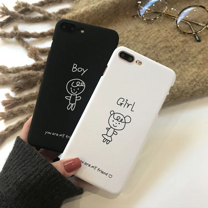 JiBan For iphone X Case Fashion Cute Cartoon Ultra thin Hard English Letter Girl Boy Back Phone Cover 6s 7 8Plus |